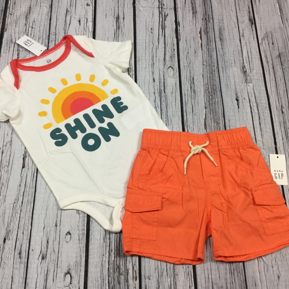 Gap Boys 3 6 Month Sun Top & Orange Shorts Outfit - Picture 1 of 4